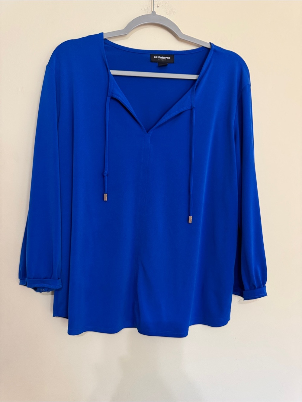 Liz Claiborne Cobalt Blue V-Neck Tie-Detail Blouse